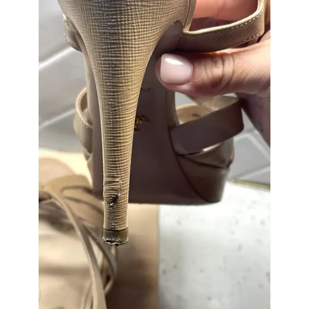 Prada Nude Patent Slingback Platform Heels Size 39 - Picture 9 of 10